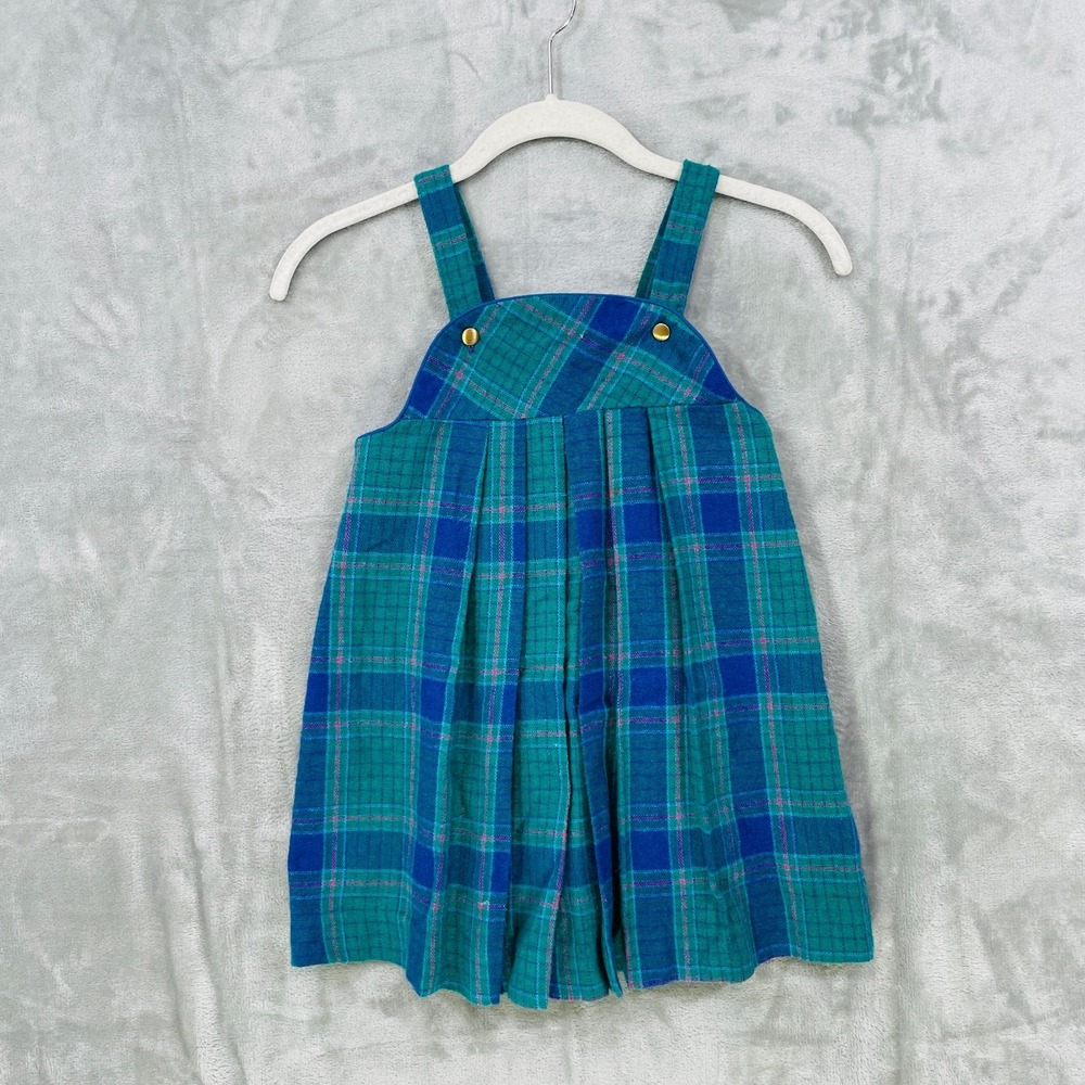 Vintage Good Lad of Philadelphia Girls Size 6 Jumper Dress Green Plaid Pleated
